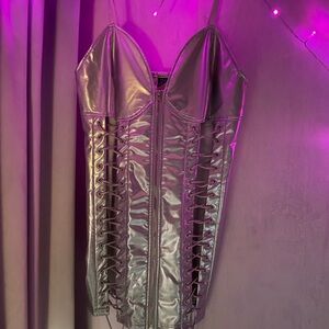 Glamorous Metallic Lace-Up Midi Dress Y2K Club Lace-Up